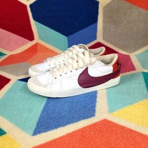 Nike Blazer Low LE White Burgundy Sneakers Shoes Womens‎